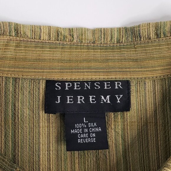 VTG Y2K Spenser Jeremy Silk Striped Button Up Tunic Top Womens L Olive Green - Picture 7 of 11